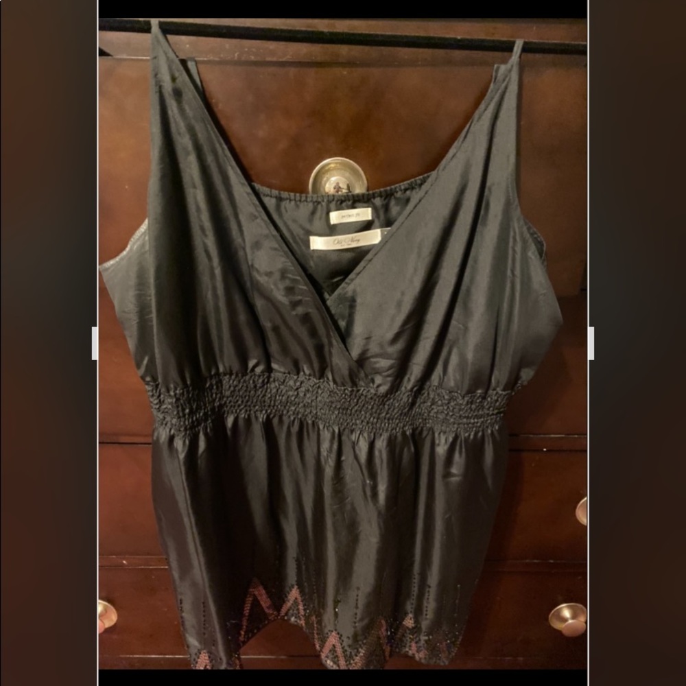 Empire waist silky black cami/tank w/Sequins. XXL